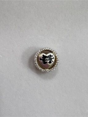 Pandora Silver Heart Charm with Black Accents and Sparkle Rim